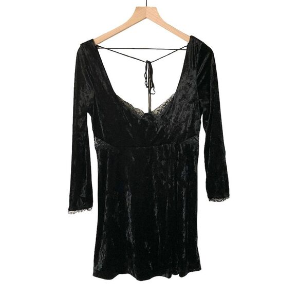 Free People Kat Dress Black Crushed Velvet Medium - Picture 14 of 16